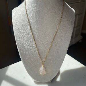 Gold Wire Wrapped Rose Quartz Necklace